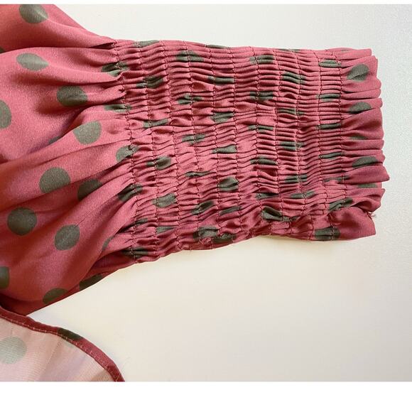 Zara Satin Glam Smocked Polka Dot Puff Sleeve Blouse -‎ S EUC - Picture 15 of 16